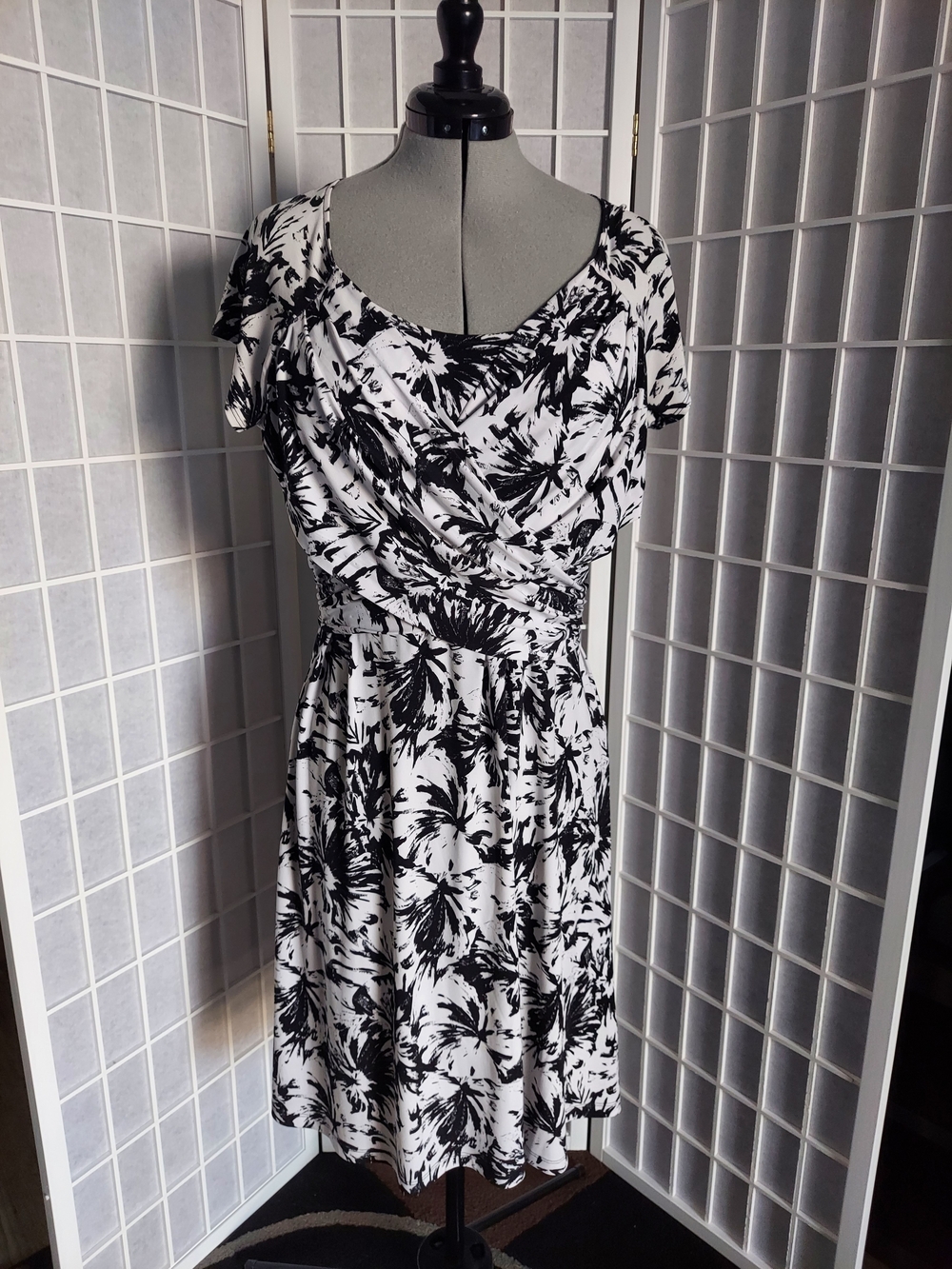 Chico's Black and White Floral-Print Midi Dress